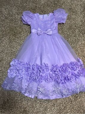 Lilac Flower Girl Dress with Rosette Trim